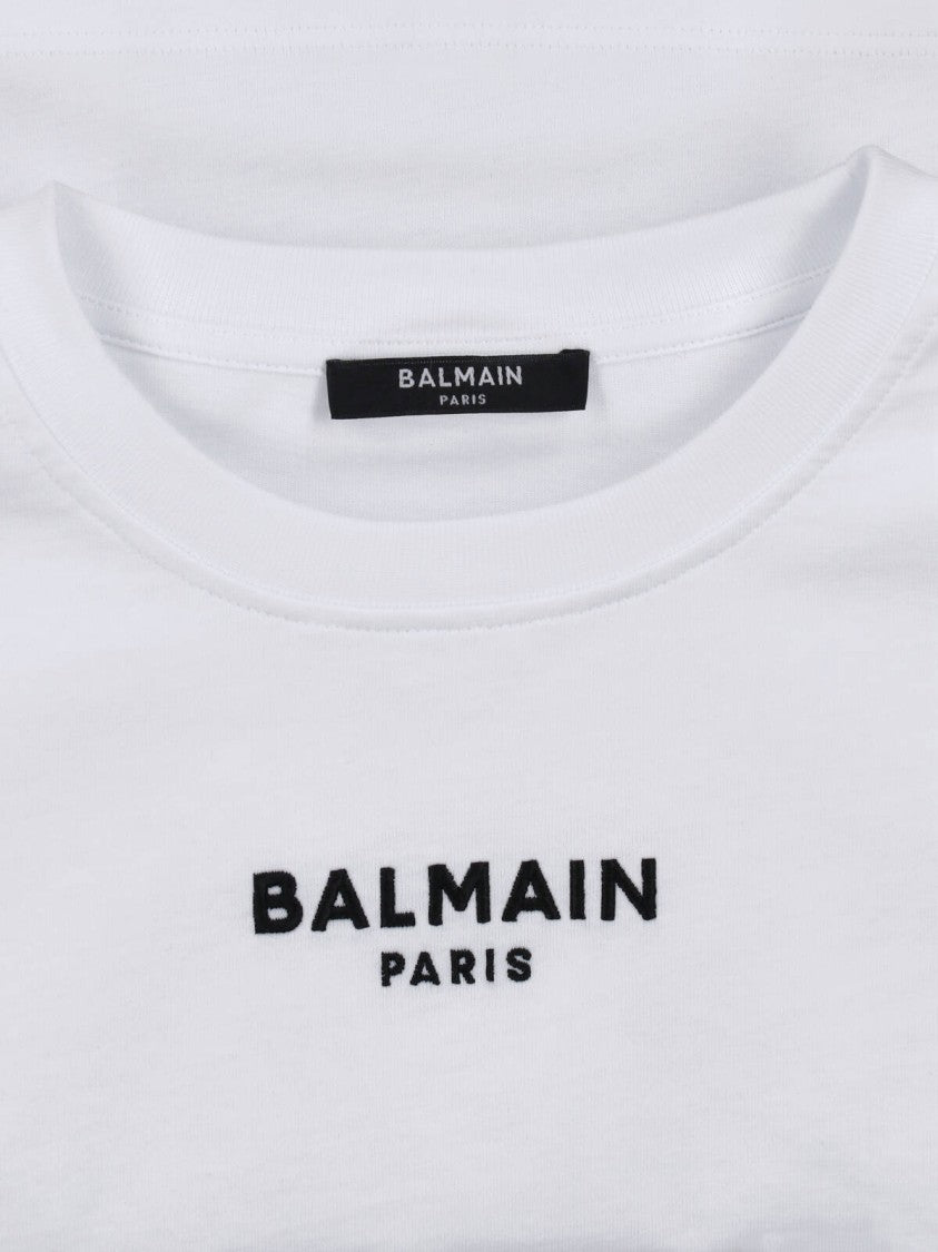 Balmain White Crop Logo Cotton T-Shirt