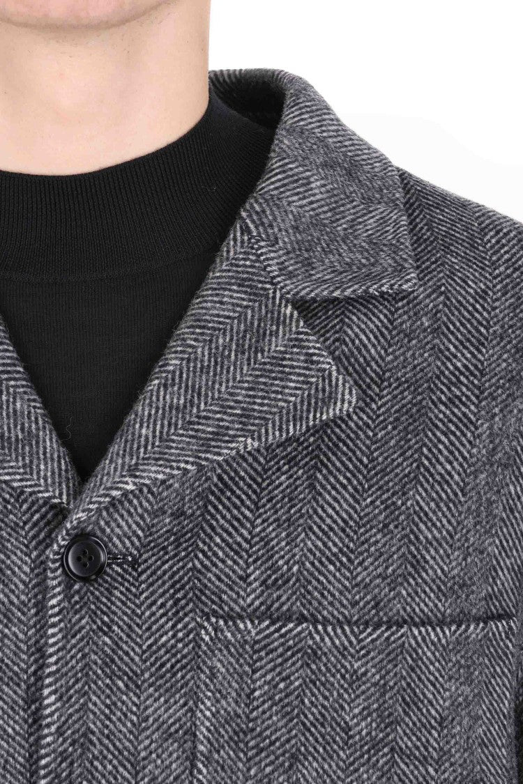Officine Generale Hamid Model Herringbone Wool Overshirt
