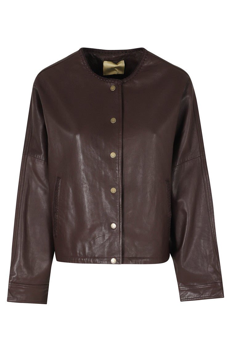 Momonì Kaldor Brown Leather Cropped Leather Jacket