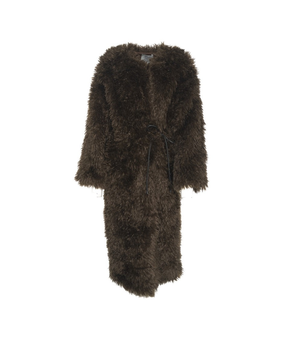 Second Female Long Plush Faux Fur Coat With Oversized Collar