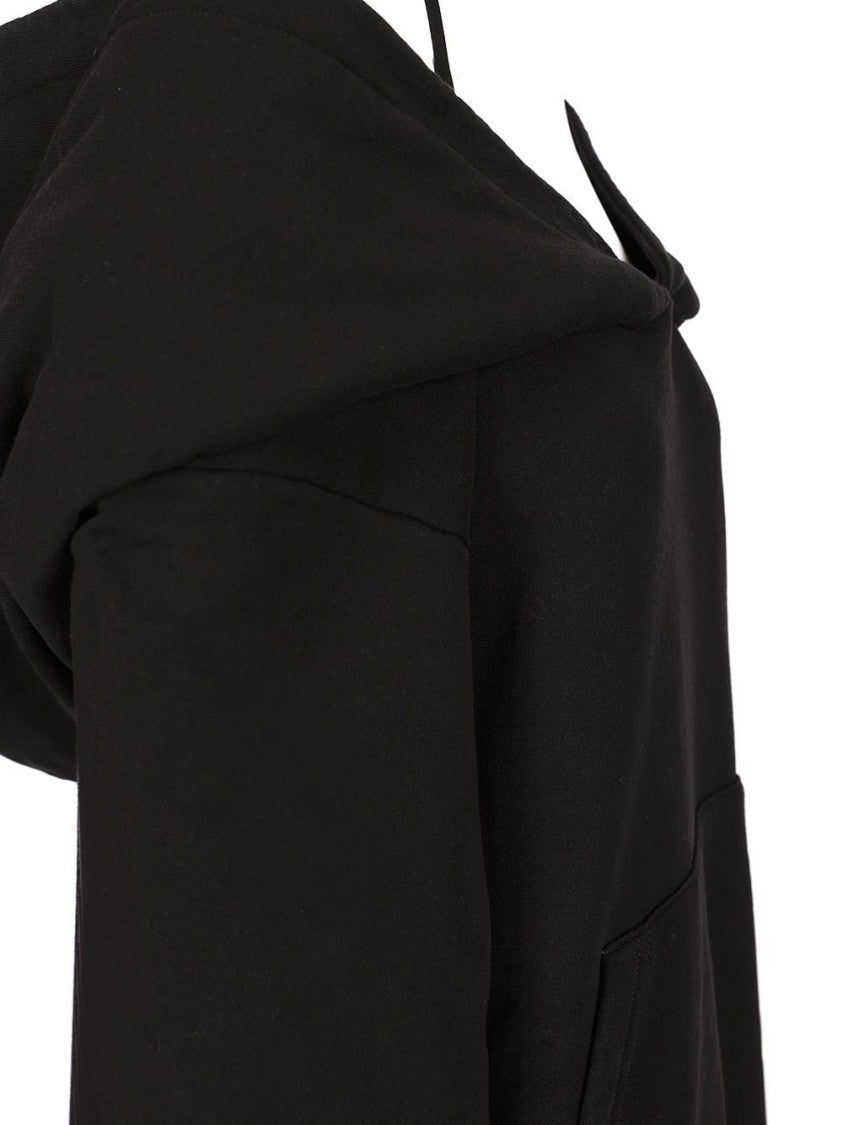 Mm6 By Maison Margiela Off-Shoulder Black Knit Sweater With Kangaroo Pocket