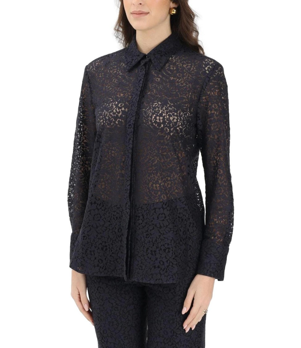 Max Mara Blue Cotton Blend Button Shirt