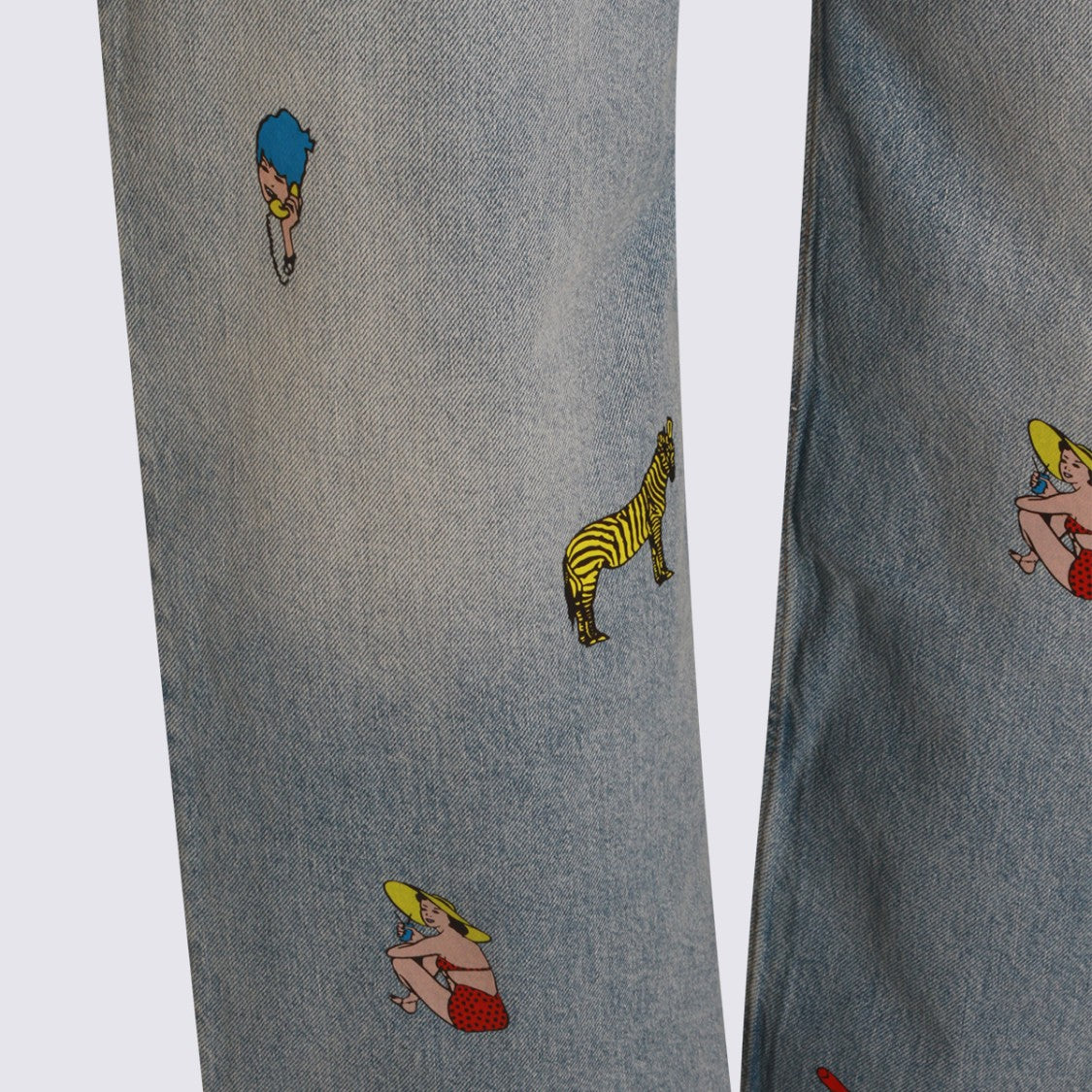 Fiorucci Light Blue Denim Jeans With Playful Embroidery And Relaxed Fit