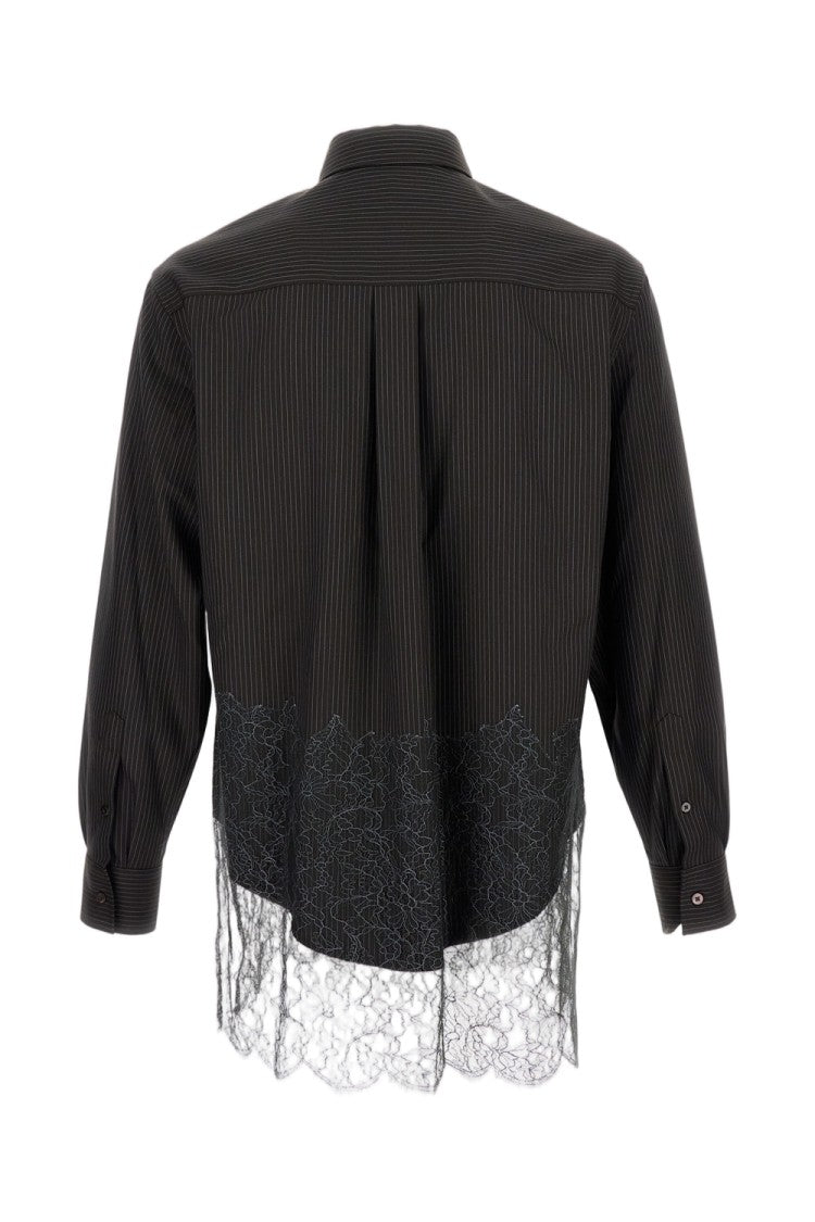 Fendi Black Pinstripe Wool And Lace Shirt