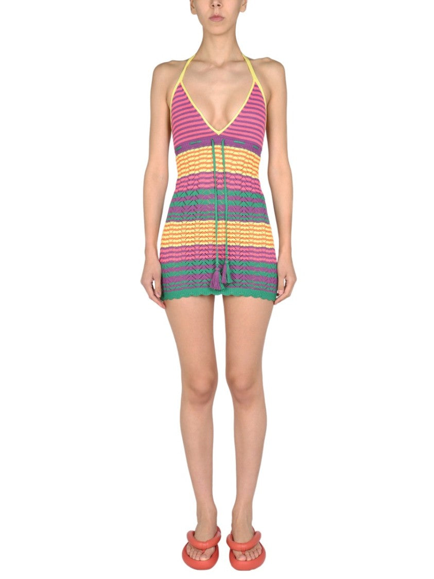 Gallo 1927 V-Neck Mini Dress With Back Knot Closure
