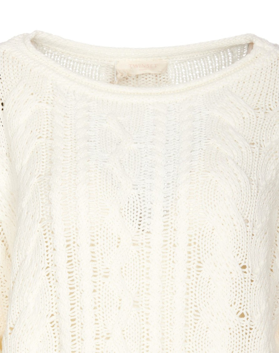 Twin-Set Logo-Patch Cable-Knit Sweater