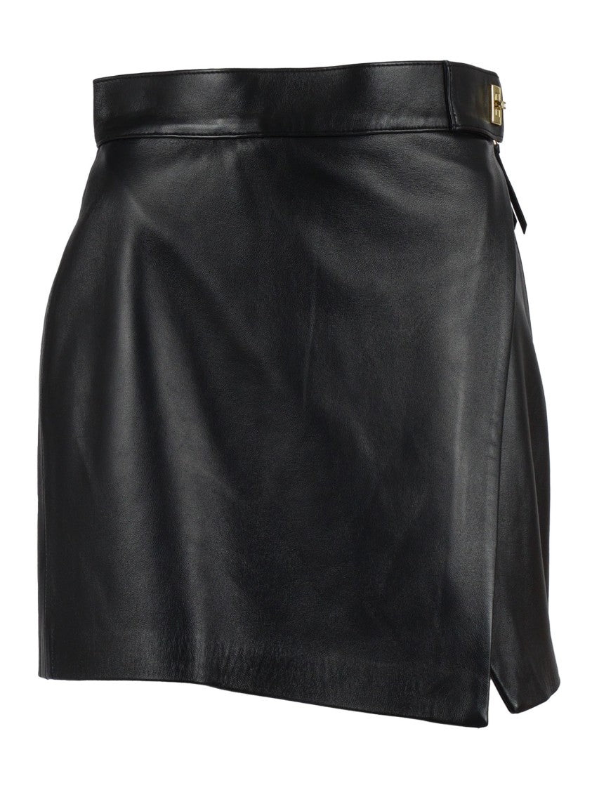 Elisabetta Franchi Fitted Black Sheepskin Skirt With Subtle Wrap Design