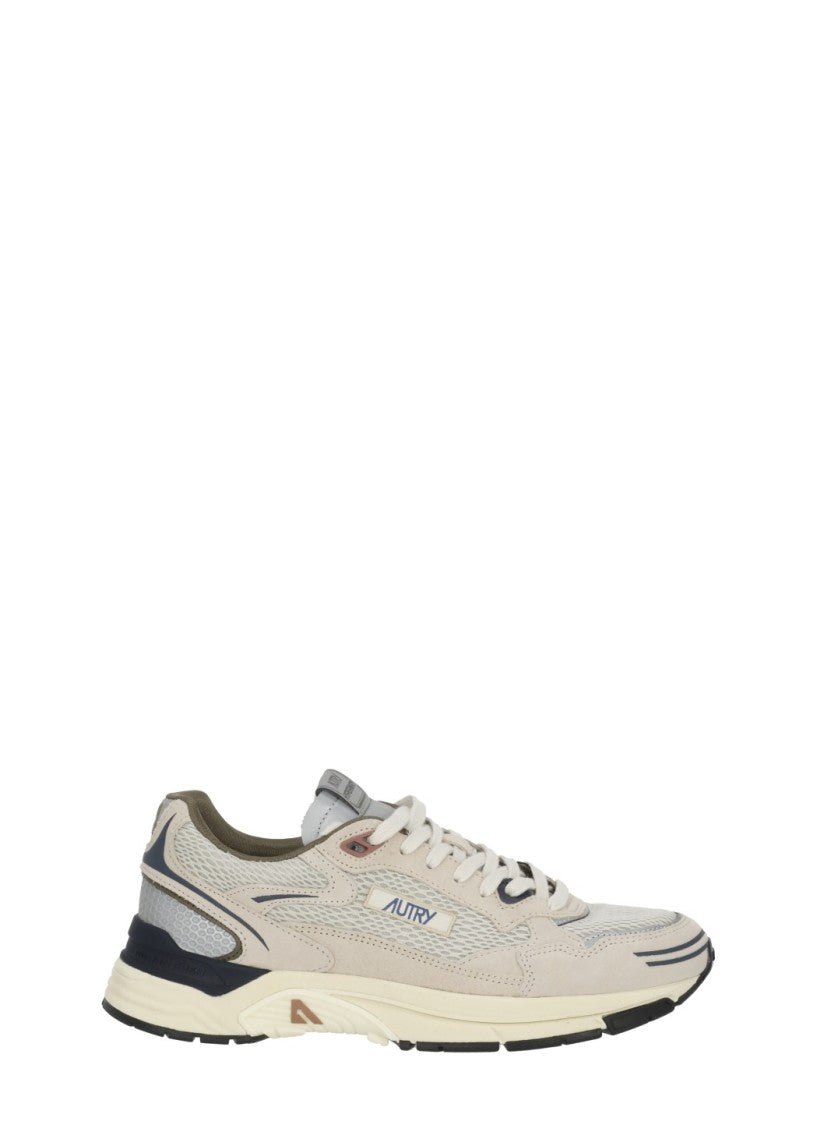 Autry Beige Suede Blue Trim Low-Top Sneakers