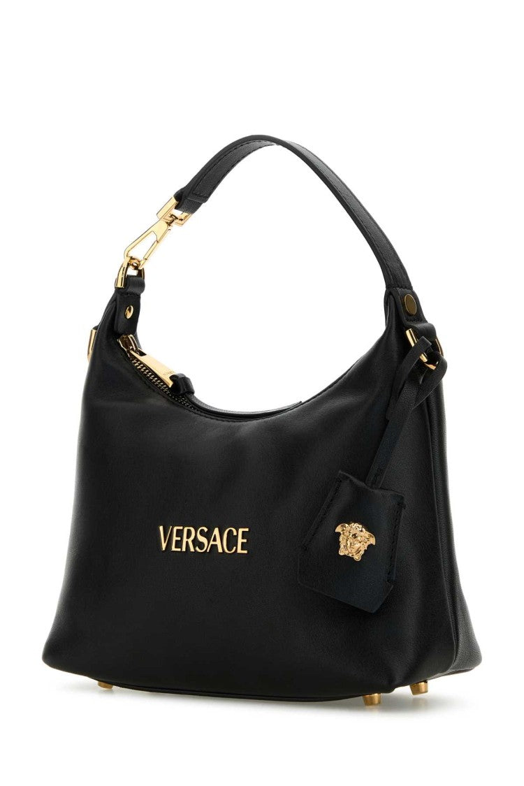 Versace Black Leather Hobo Versace Tag Handbag