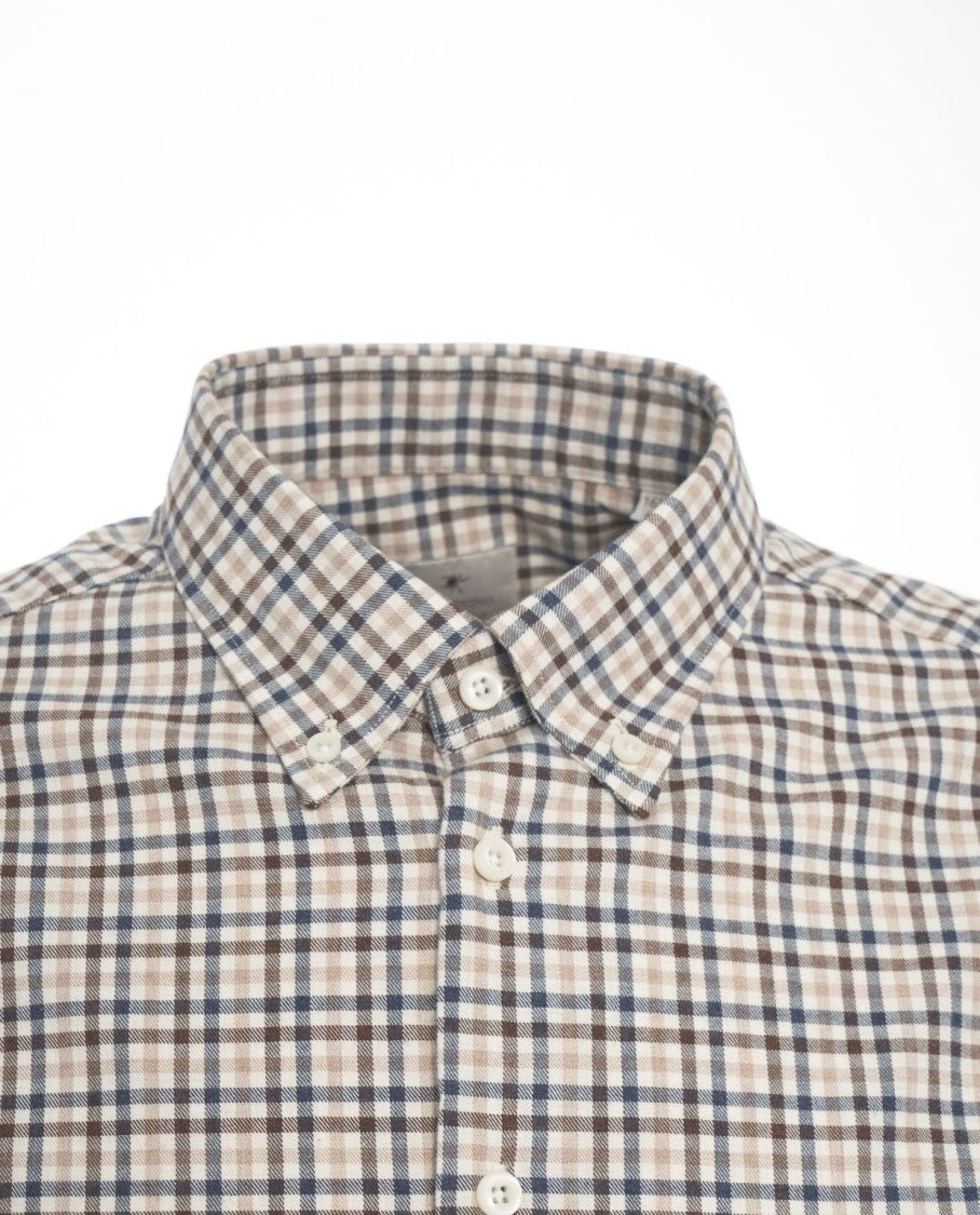 Bastoncino Beige Checkered Long-Sleeve Cotton Shirt With Button-Down Collar