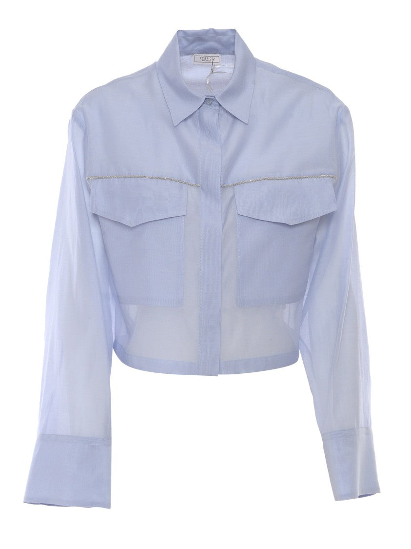 Peserico Cropped Blouse With Classic Collar And Subtle Embellishment