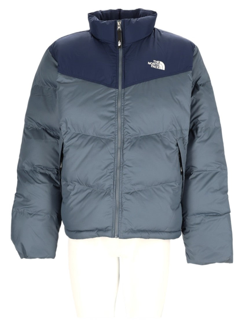 The North Face Grey High-Collar Two-Tone Puffer Sports Jacket