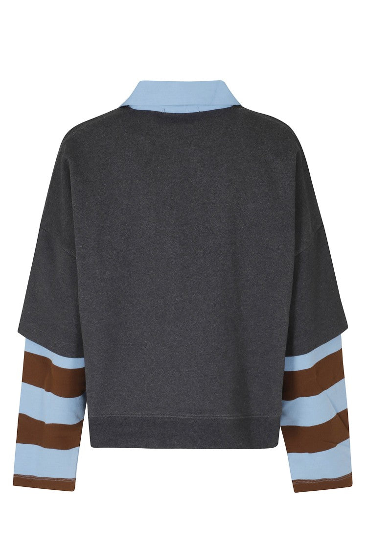 Essentiel Antwerp Steel Pulse Layered Sleeve Cotton Polo Sweatshirt