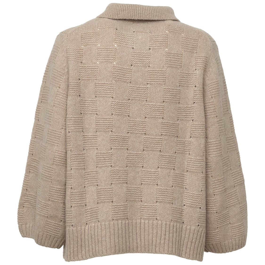 Allude Openwork Basket Weave Collared Cardigan