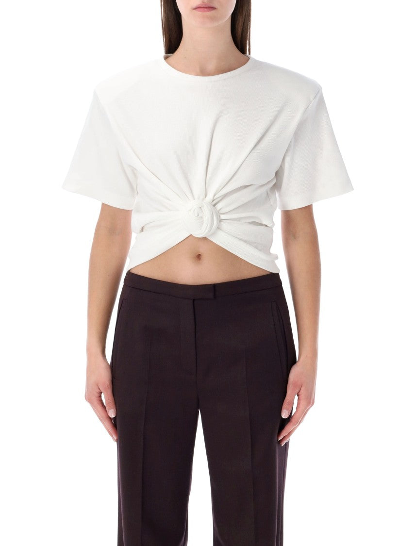 Magda Butrym Ribbed Short-Sleeved Top With Front Knot And Draped Effect