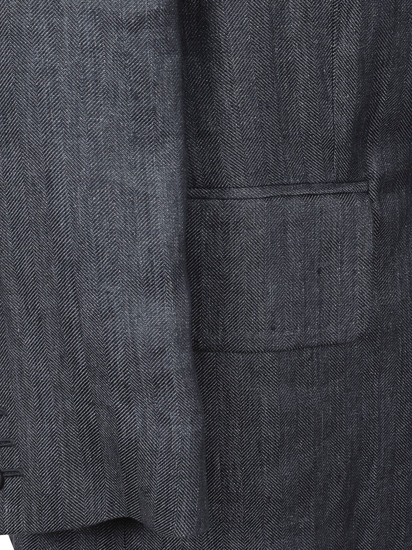 Max Mara Double-Breasted Herringbone Blazer With Wide Lapels