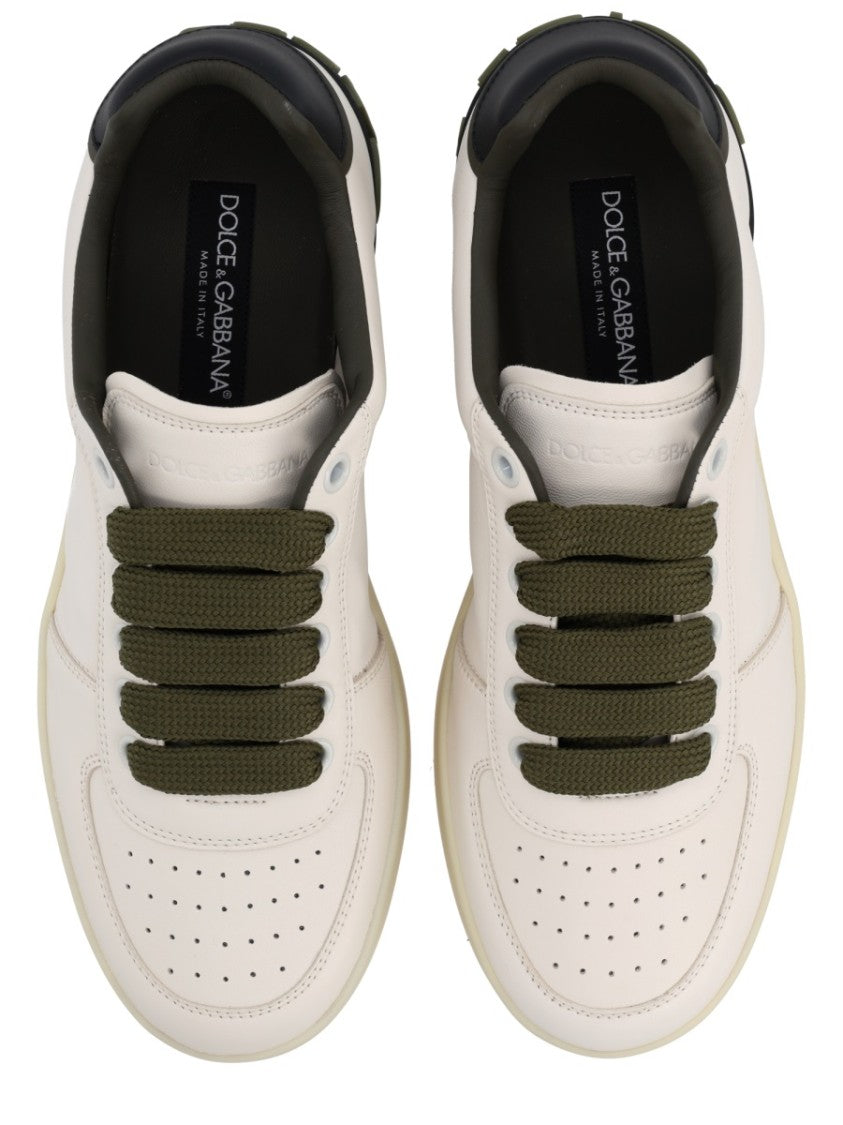 Dolce & Gabbana Neutrals Perforated Smooth Leather Contrast Sneaker