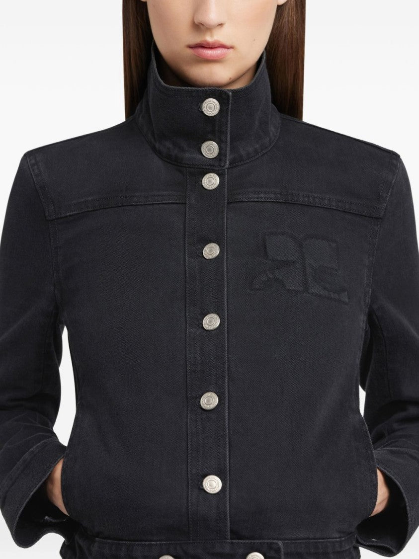 Courrèges Cropped Jacket With High Collar And Metallic Buttons