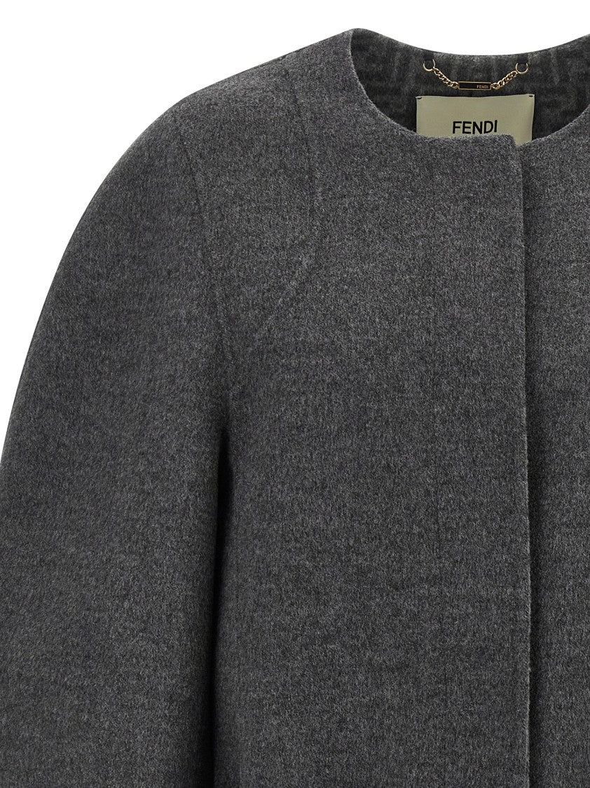 Fendi Cocoon Blouson In Double Mélange Wool With Sheepskin Accents
