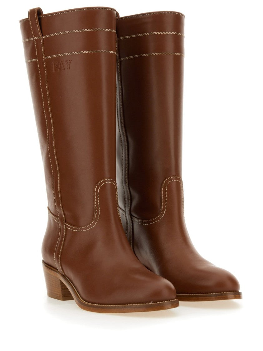 Fay Knee-High Brown Calf Leather Boots