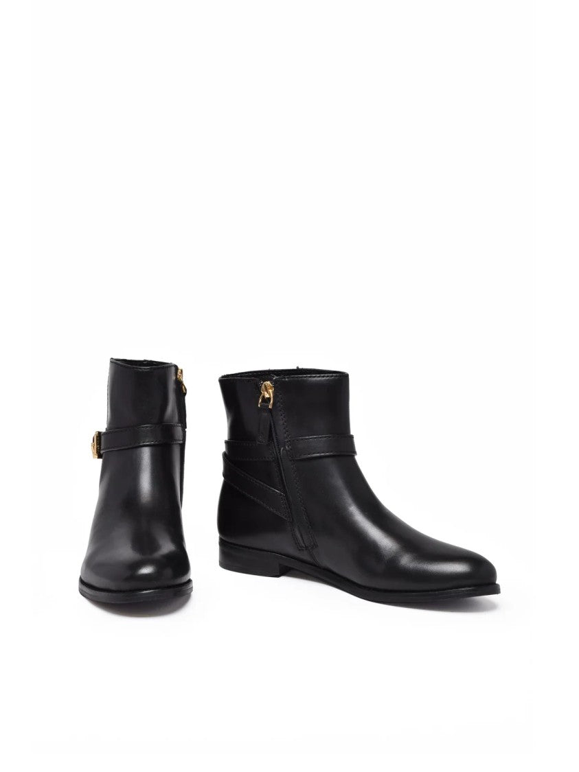 Lauren Ralph Lauren Black Smooth Leather Low Block Heel Ankle Boots