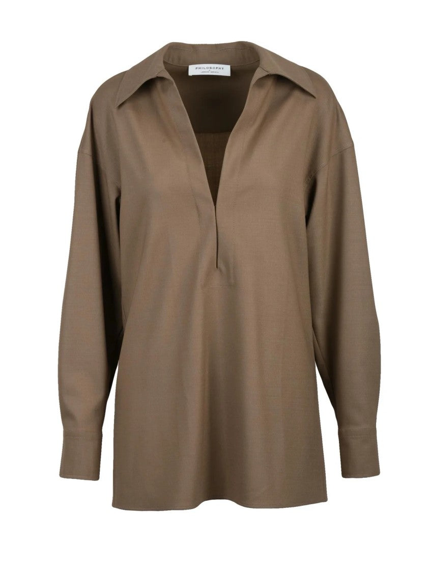Philosophy Di Lorenzo Serafini Brown Polyester Wool Elastane Women's Shirt