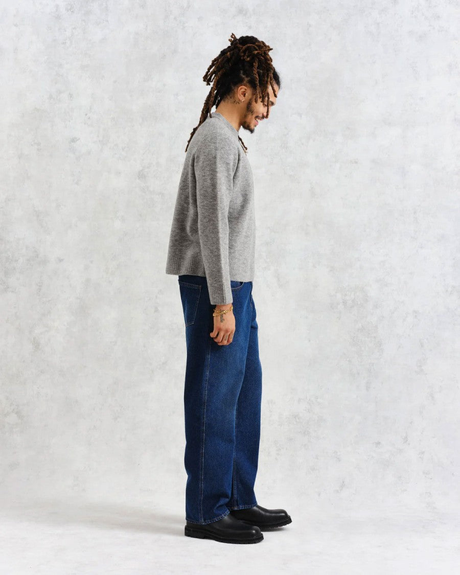 Wax London Soft Grey Marl Midweight Knit Crewneck Sweater