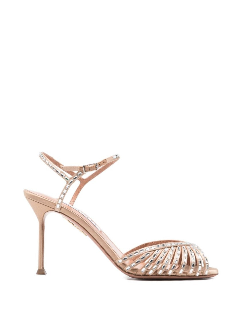Aquazzura Pink Embellished Stiletto Ankle Strap Sandals