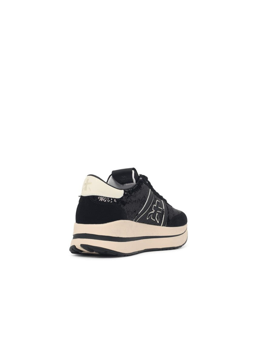 Premiata Grey Fabric Blend Sneakers With Sequin Texture And Suede Accents