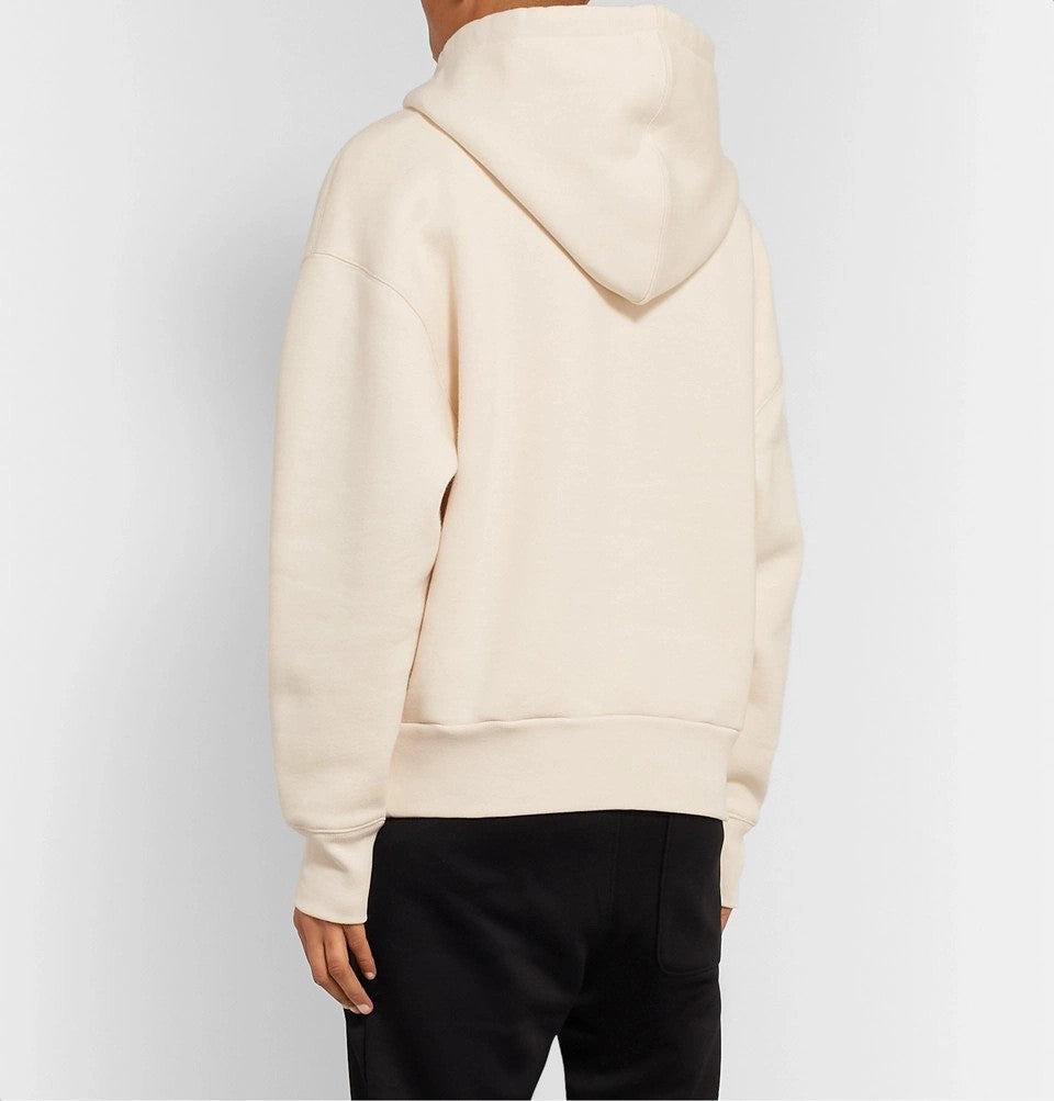 Ami Paris Giant Heart-Embroidered Cream Hoodie With Ribbed Trims