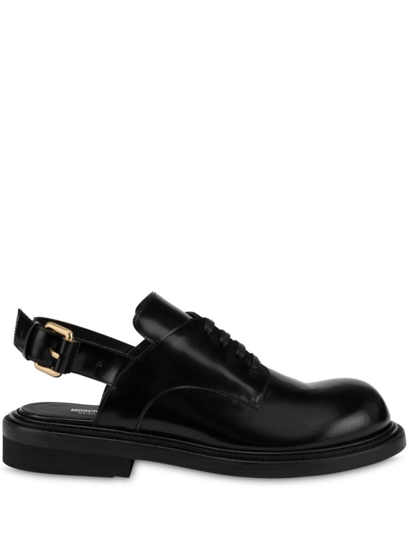Moschino Front Lace-Up Black Calf Leather Sandals