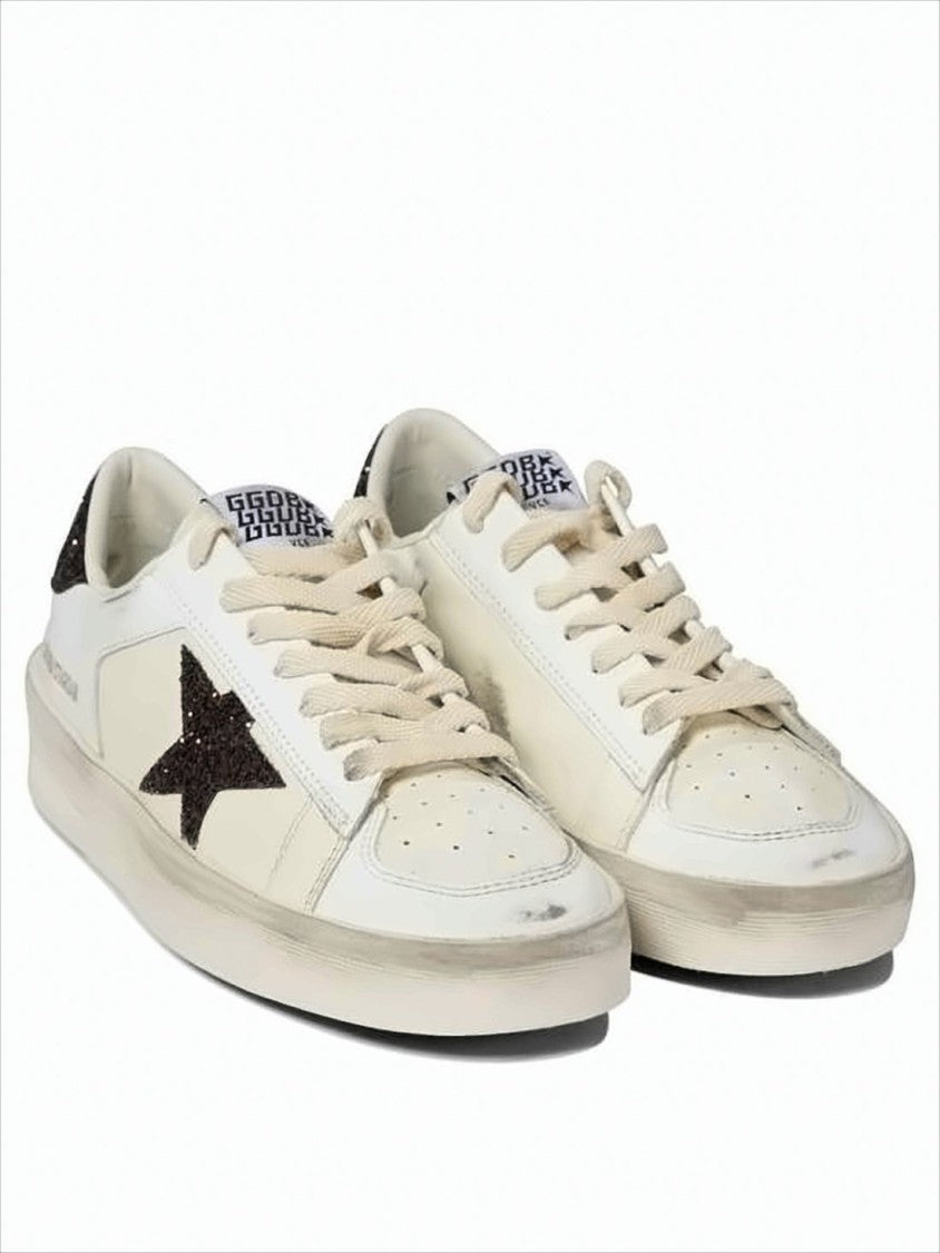 Golden Goose Distressed Leather Low-Top Sneakers With Glitter Accents