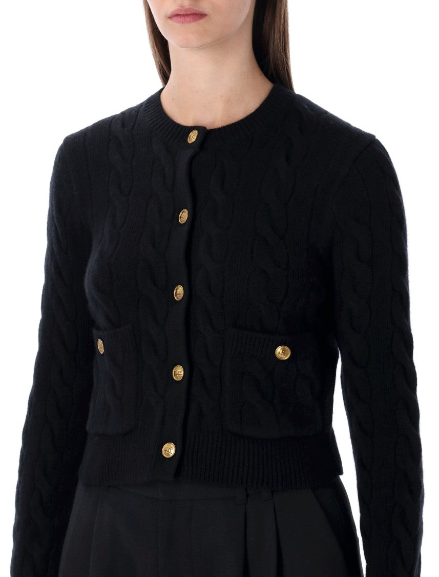 Polo Ralph Lauren Short Black Cardigan With Cable Knit And Brass Details
