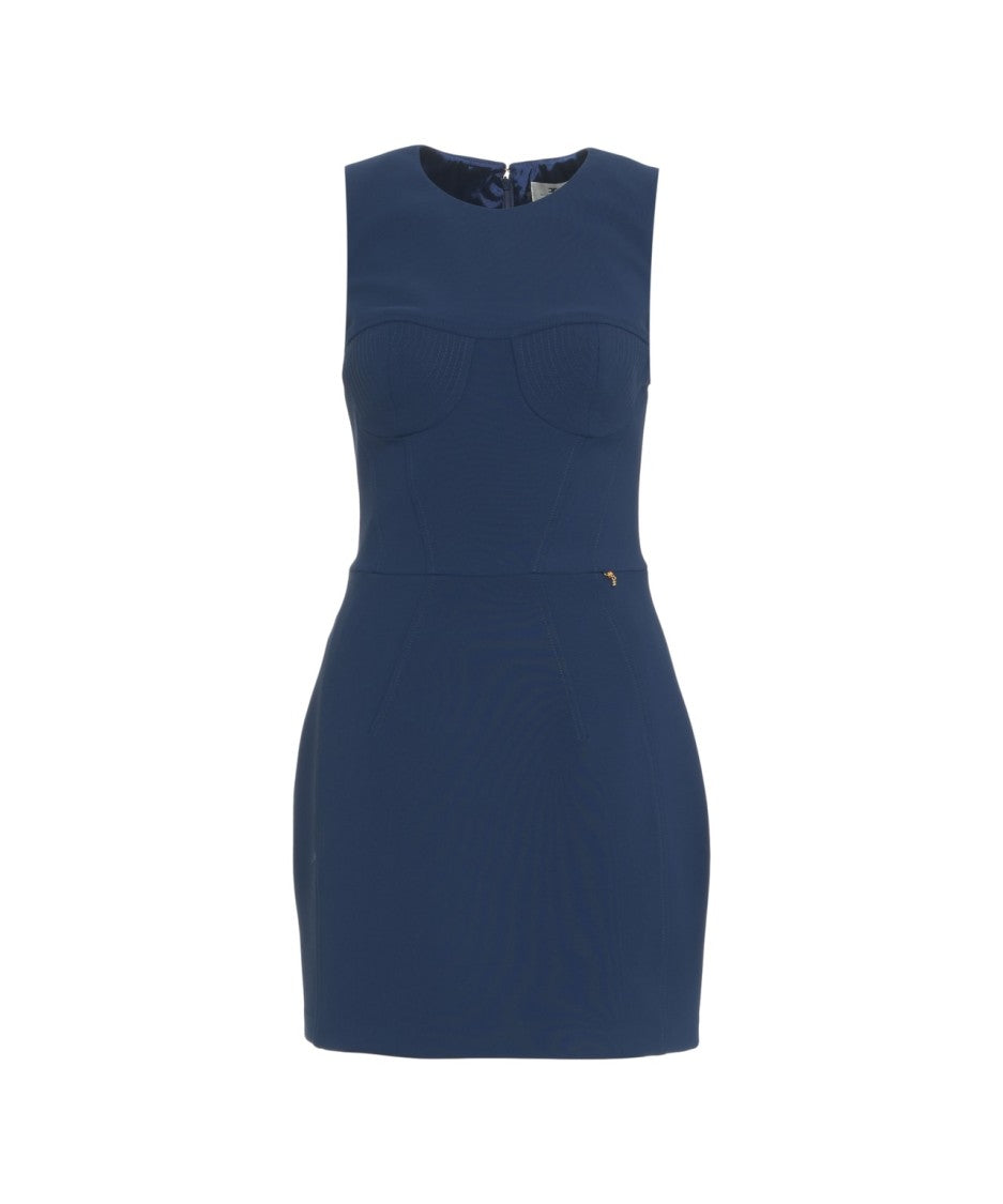 Elisabetta Franchi Slim Fit Blue Mini Dress With Metallic Accents