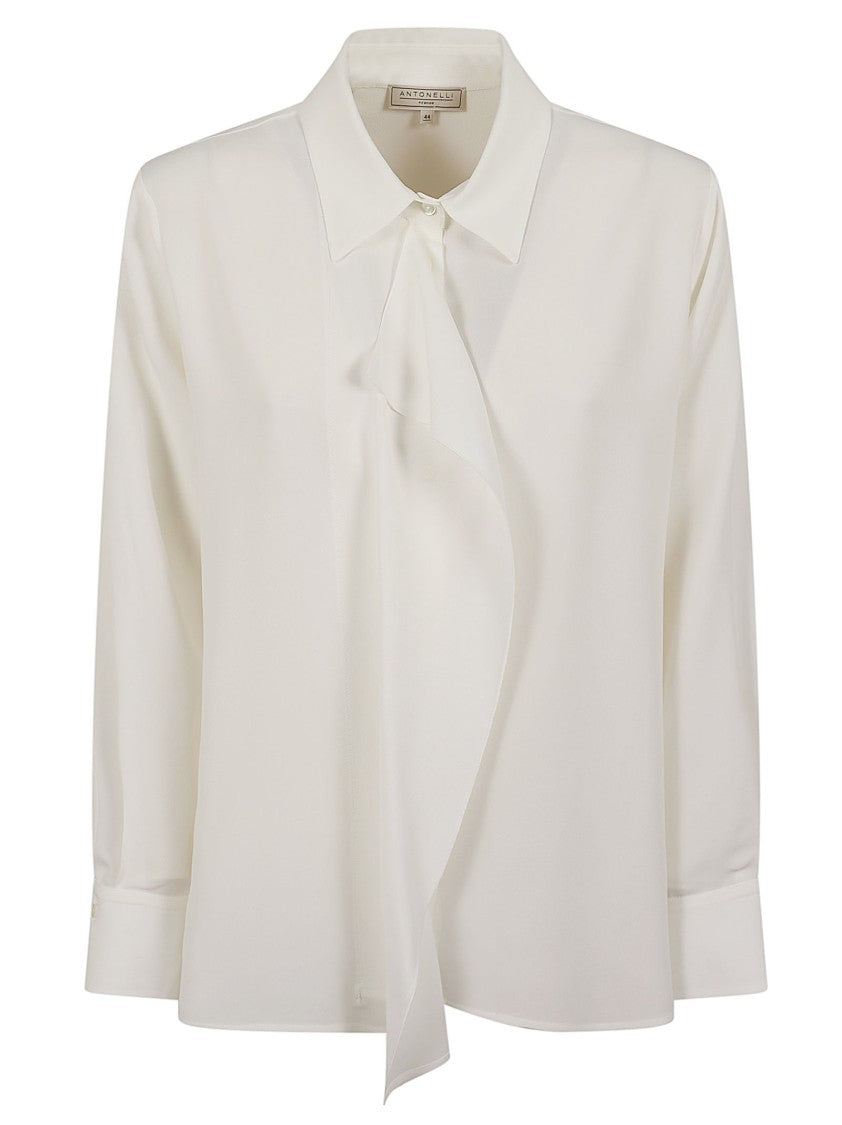 Antonelli Firenze Classic White Shirt With Asymmetrical Scarf Insert