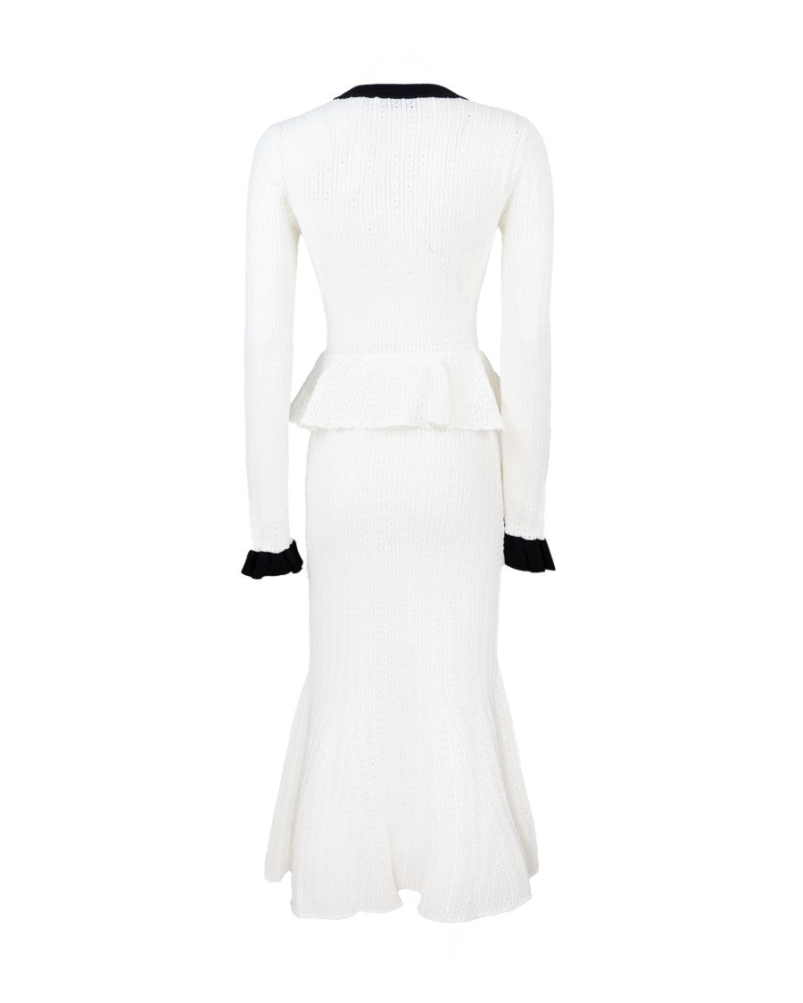 Self-Portrait White Pointelle Knit Contrast Midi Dress