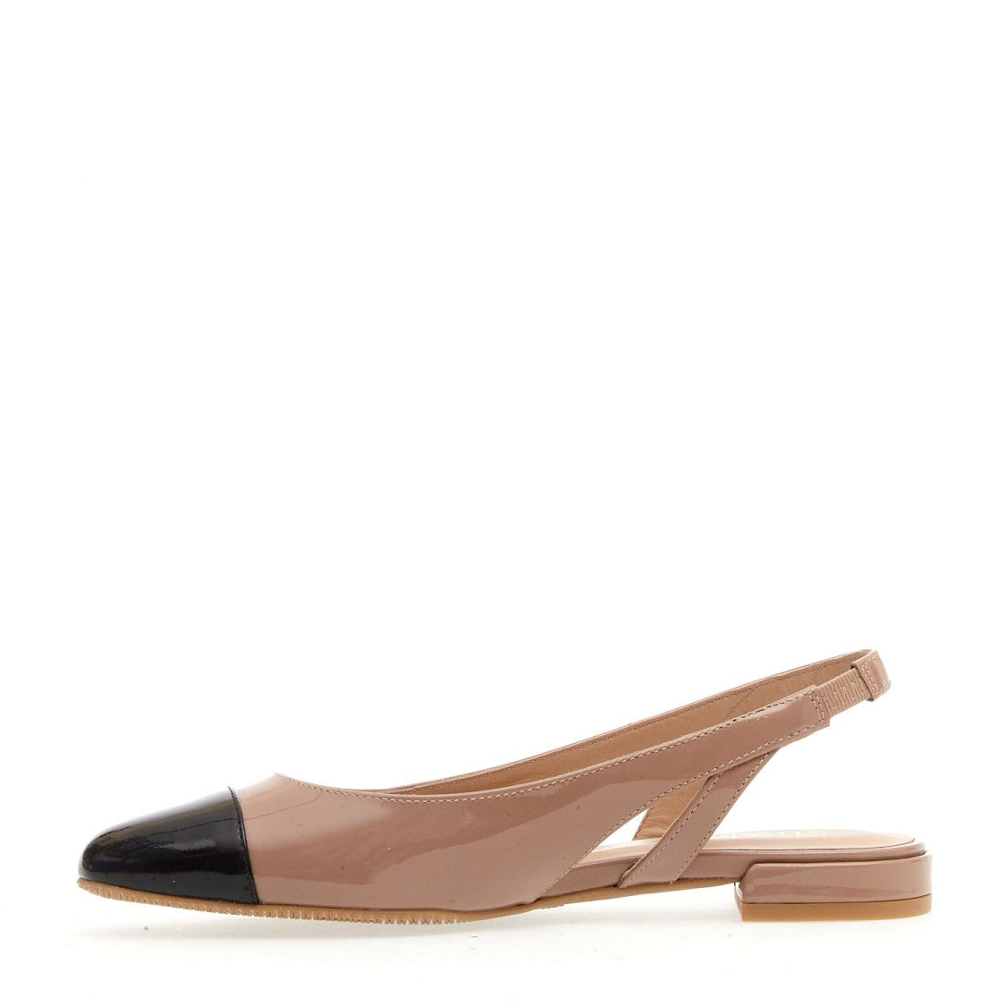 Stuart Weitzman Nude And Black Patent Low Slingback