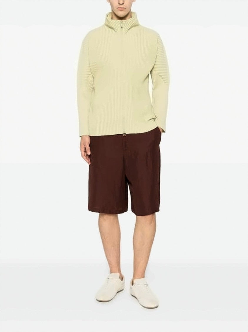 Homme Plissé Issey Miyake Pleated Textured Jacket With High Collar And Zipper Closure