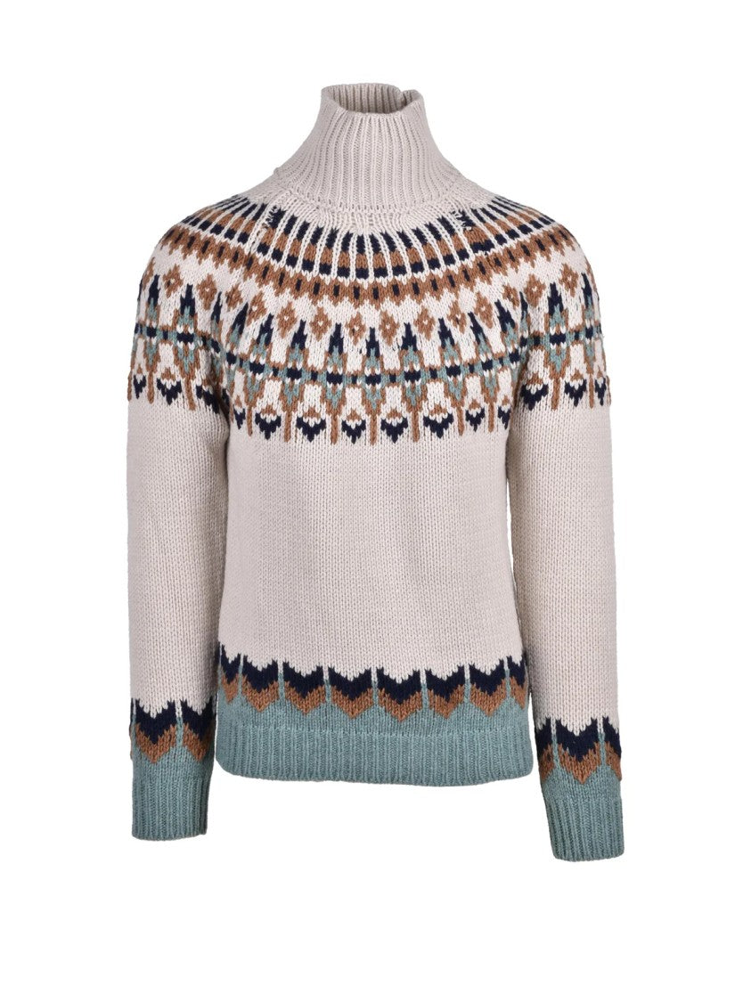 Dondup Beige Wool-Blend Yoke Turtleneck Sweater