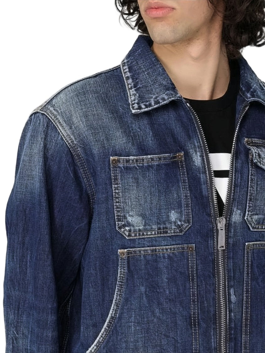 Dsquared2 Distressed Denim Jacket With Classic Collar