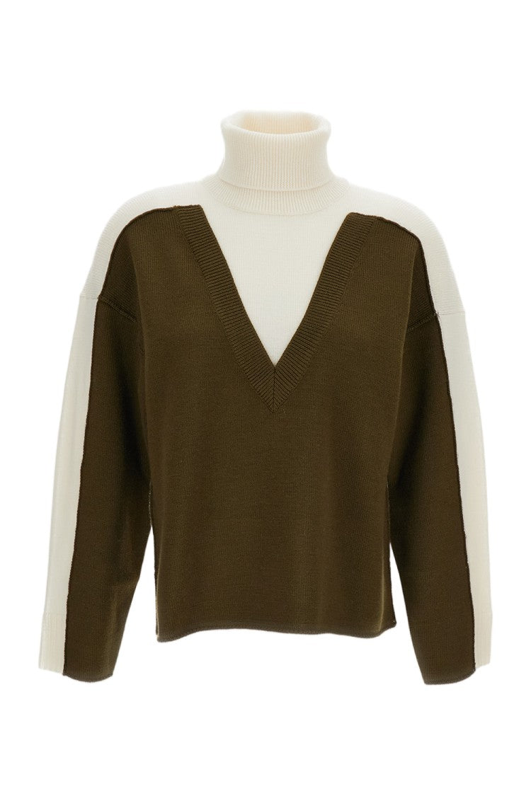 Mm6 By Maison Margiela Turtleneck Pullover With Two-Tone Color-Block Design And Boxy Cut