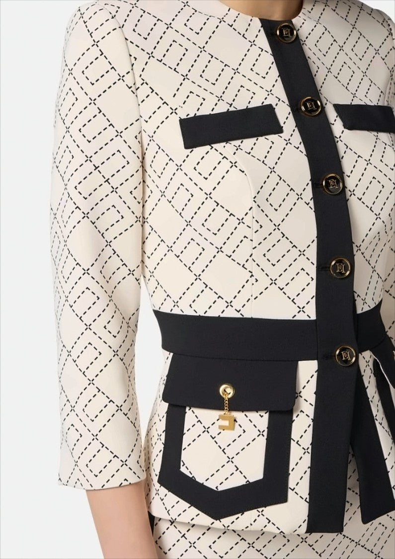 Elisabetta Franchi Double Crepe Jacket With Structured Shoulders
