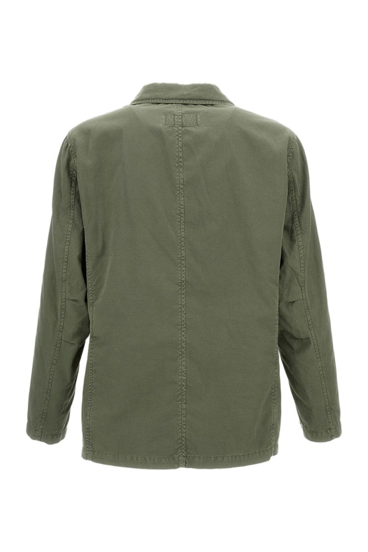 Fay Unlined Green Gabardine Jacket With Flap Pockets And Gusseted Elbows