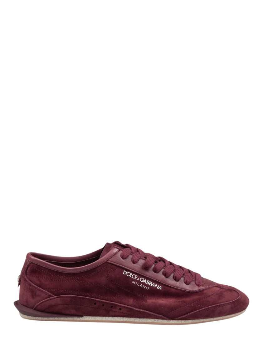 Dolce & Gabbana Low-Profile Burgundy Suede Sneakers With Perforated Detailing