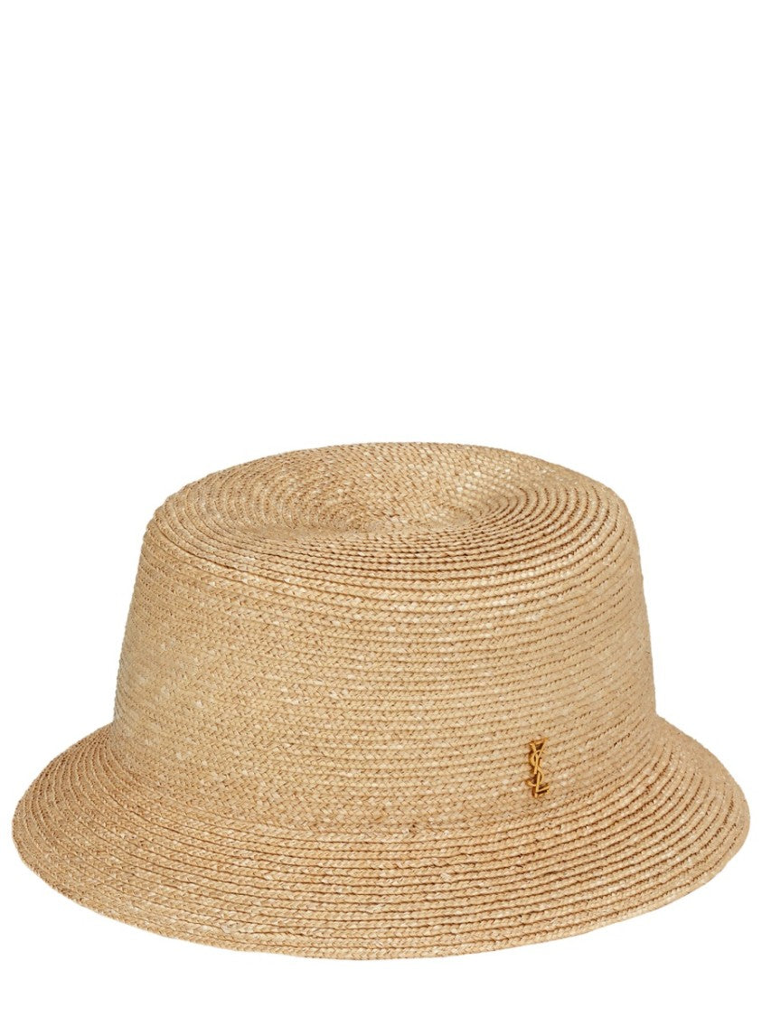 Saint Laurent Brown Straw Fedora Hat