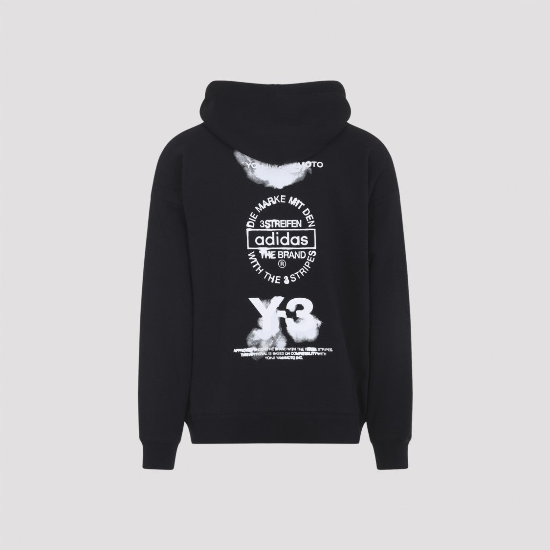 Y-3 Graphic Black Cotton Hoodie With Contrasting White Artwork