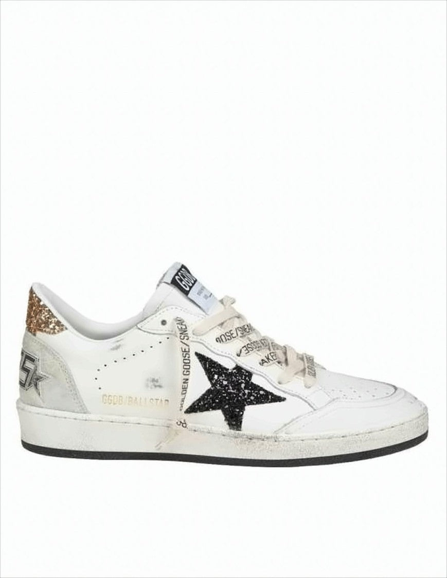 Golden Goose Distressed White Low-Top Sneakers With Black Star