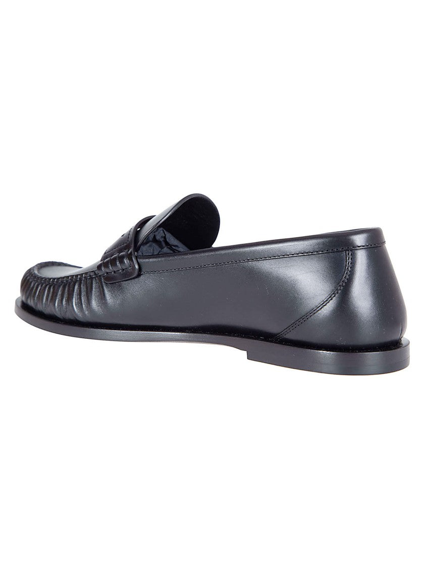 Saint Laurent Hand-Stitched Black Moccasins With Square Toe Design