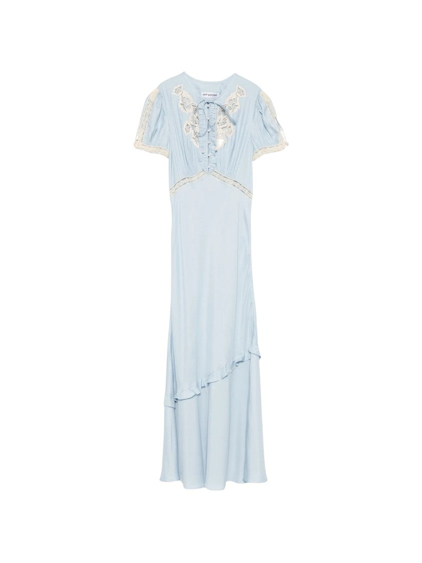 Self-Portrait Light Blue Ruffled Lace Midi Dress
