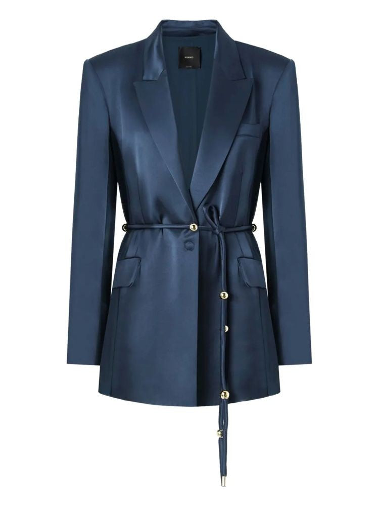 Pinko Tailored Blue Jacket With Cinched Waist And Metallic Accents